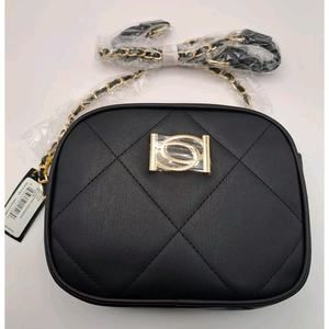 Bebe Women's Black And Gold Chain Strap‎ Top Zip Gio Square Crossbody Bag